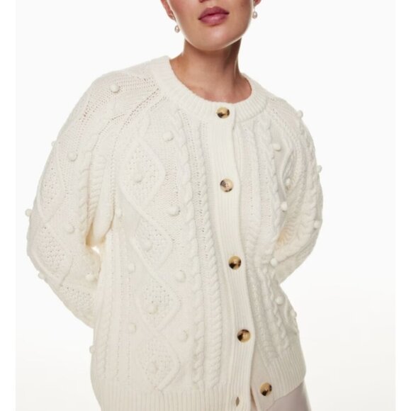 WILFRED Sprinkles Cardigan Sweater Wool Pom Pom Alps Light Birch White Aritiza M - Picture 1 of 12